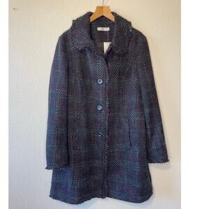 NWT Romy Black W/ Pink Tweed Button Up Long Pea Coat XL Barbie Y2K